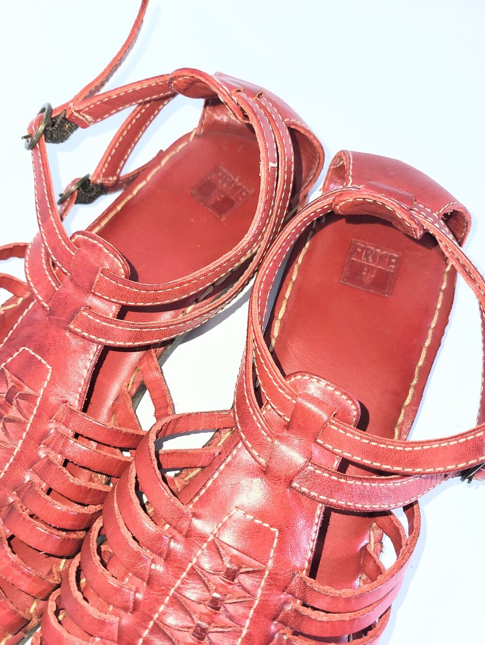 Frye Kayla Huarache Sandals Caged Gladiator Genuine Leather Oxblood Red Size 8.5 - Picture 3 of 16